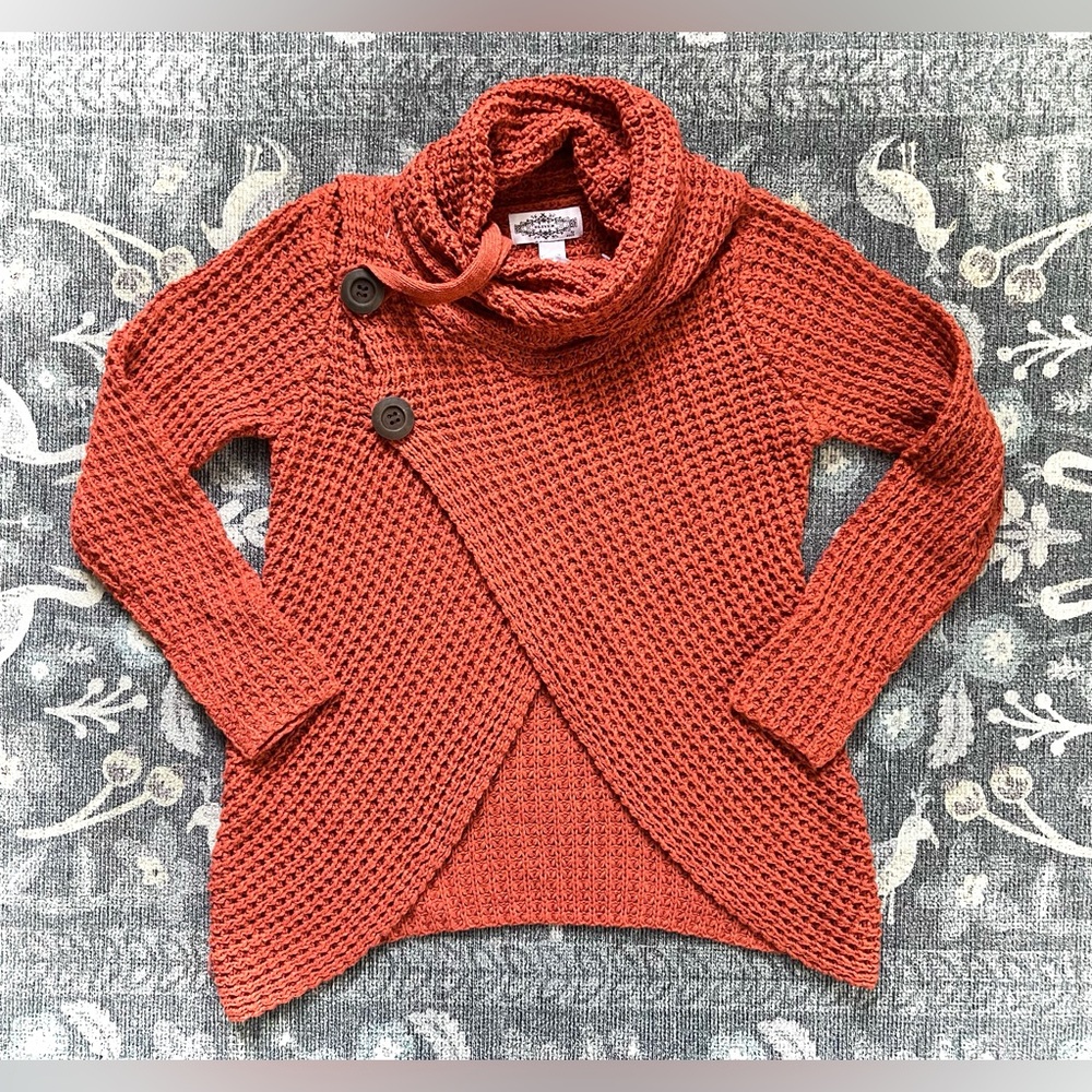 Oliver Cozy Waffle Knit Cowl Neck Sweater - Rust